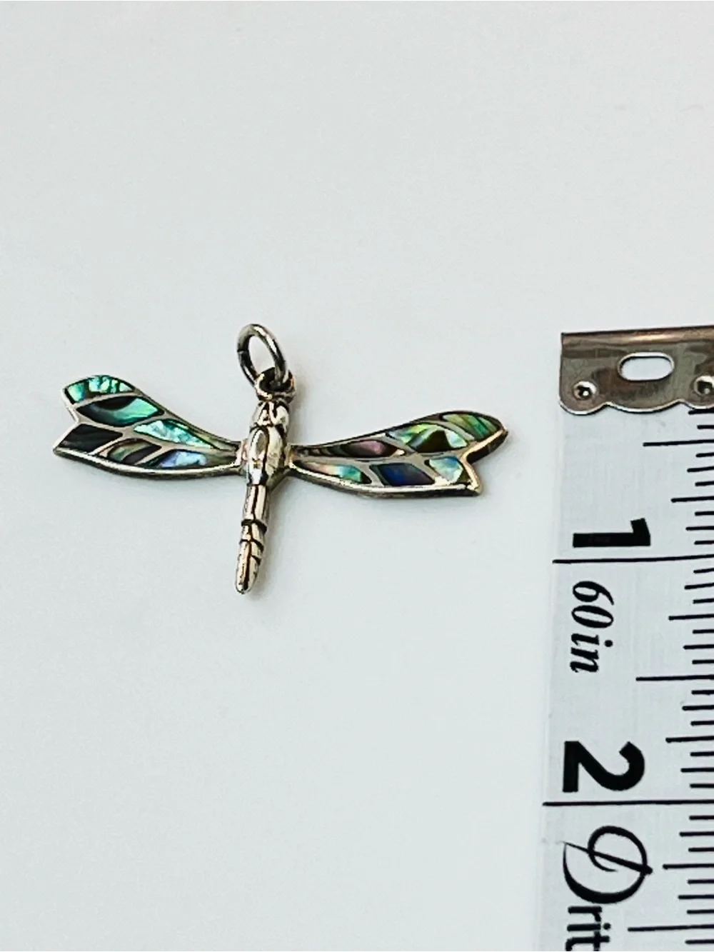 Sterling Silver Abalone Dragonfly Pendant 925 Iridescent Shell Inlay Nature